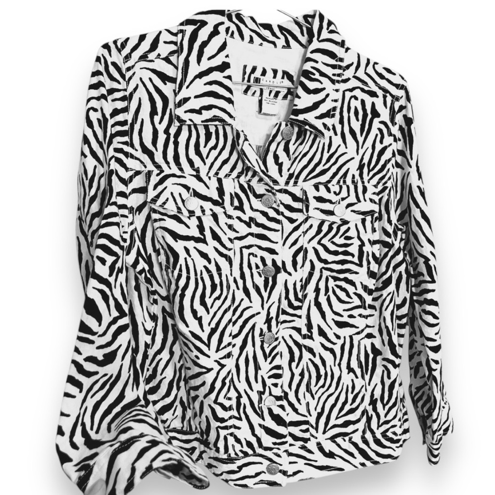 Carole Little Zebra Print Linen Blend Jacket 1x - Picture 2 of 6
